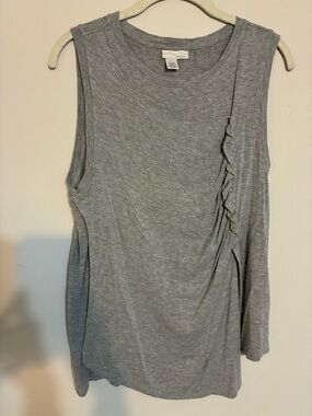 Halogen Lightweight Multilayered Gray Ruffle-Detail Sleeveless Top Large